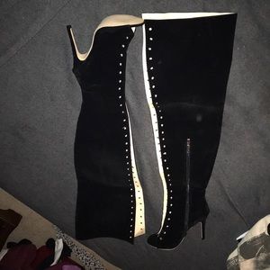 Thigh high peep toe high heeled boots!